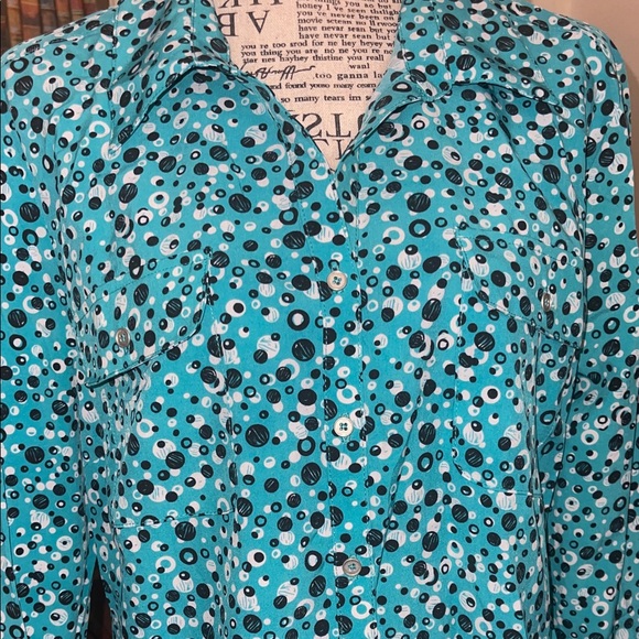 Notations Teal and Black Polka Dot Shirt - Picture 3 of 4